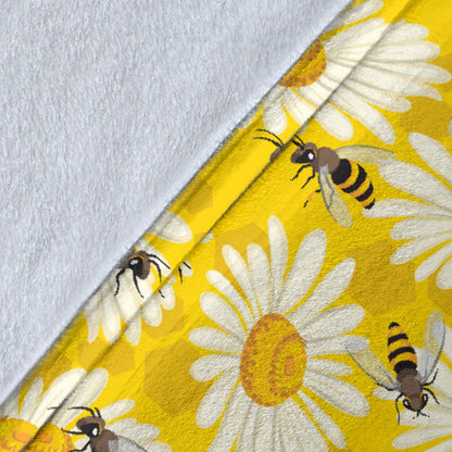 Bee Daisy Pattern Print Design 06 Premium Blanket