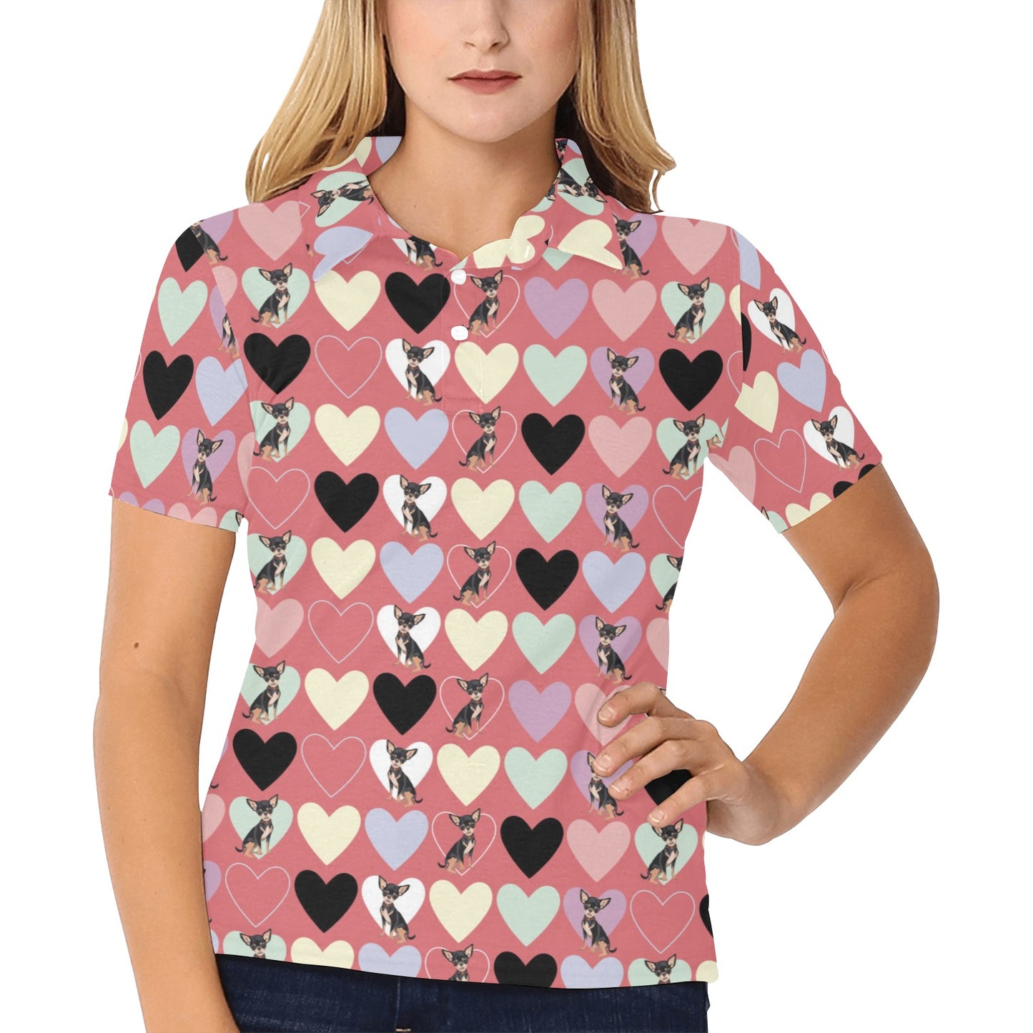 Chihuahua Pattern Print Design 01 Women's Polo Shirt