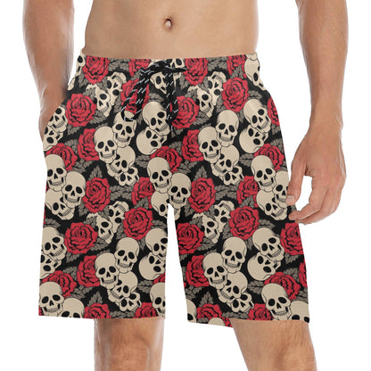 Skull And Roses Print Design LKS301 Men's Swim Trunks Beach Shorts