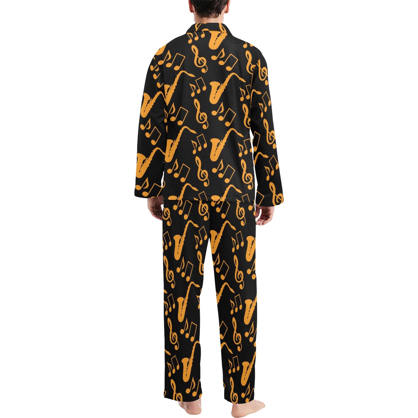 Saxophone Pattern Print Design 02 Men's Long Pajama Set