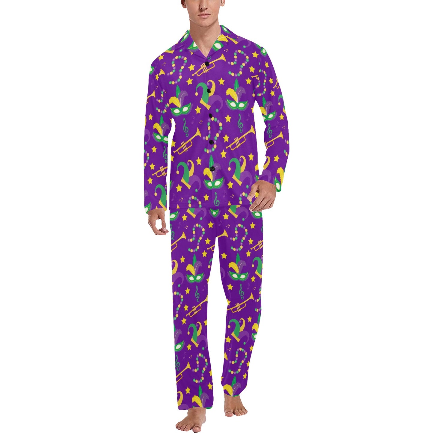 Mardi Gras Pattern Print Design 06 Men's Long Pajama Set