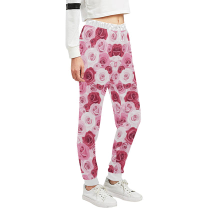 Pink Red Rose Pattern Print Unisex Sweatpants