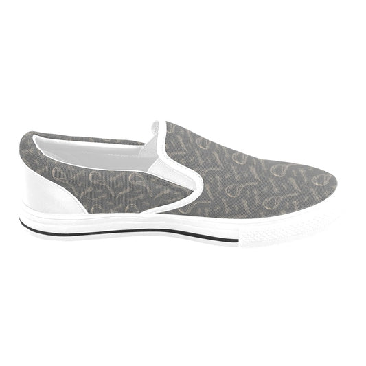 Steak Print Design LKS302 White Slip Ons Canvas Women's Shoes