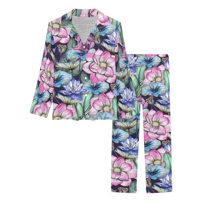 Water Lily Pattern Print Design WL07 Women's Long Pajama Set