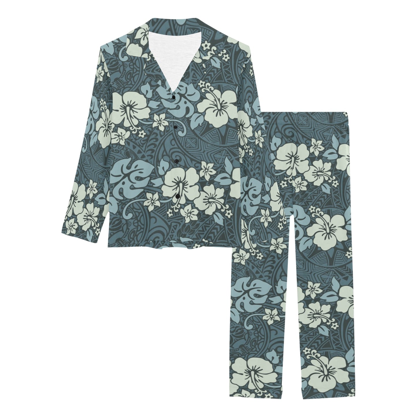 Flower Hawaiian Hibiscus Style Print Pattern Women's Long Pajama Set