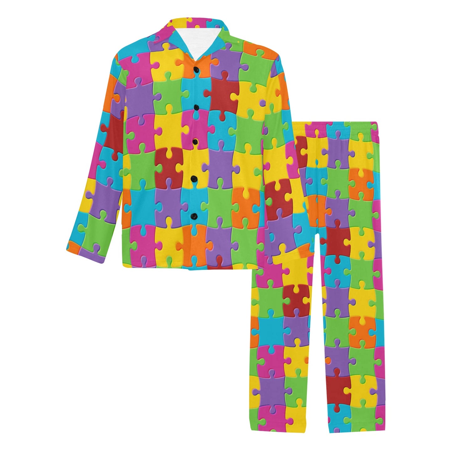Autism Awareness Pattern Print Design 02 Men's Long Pajama Set