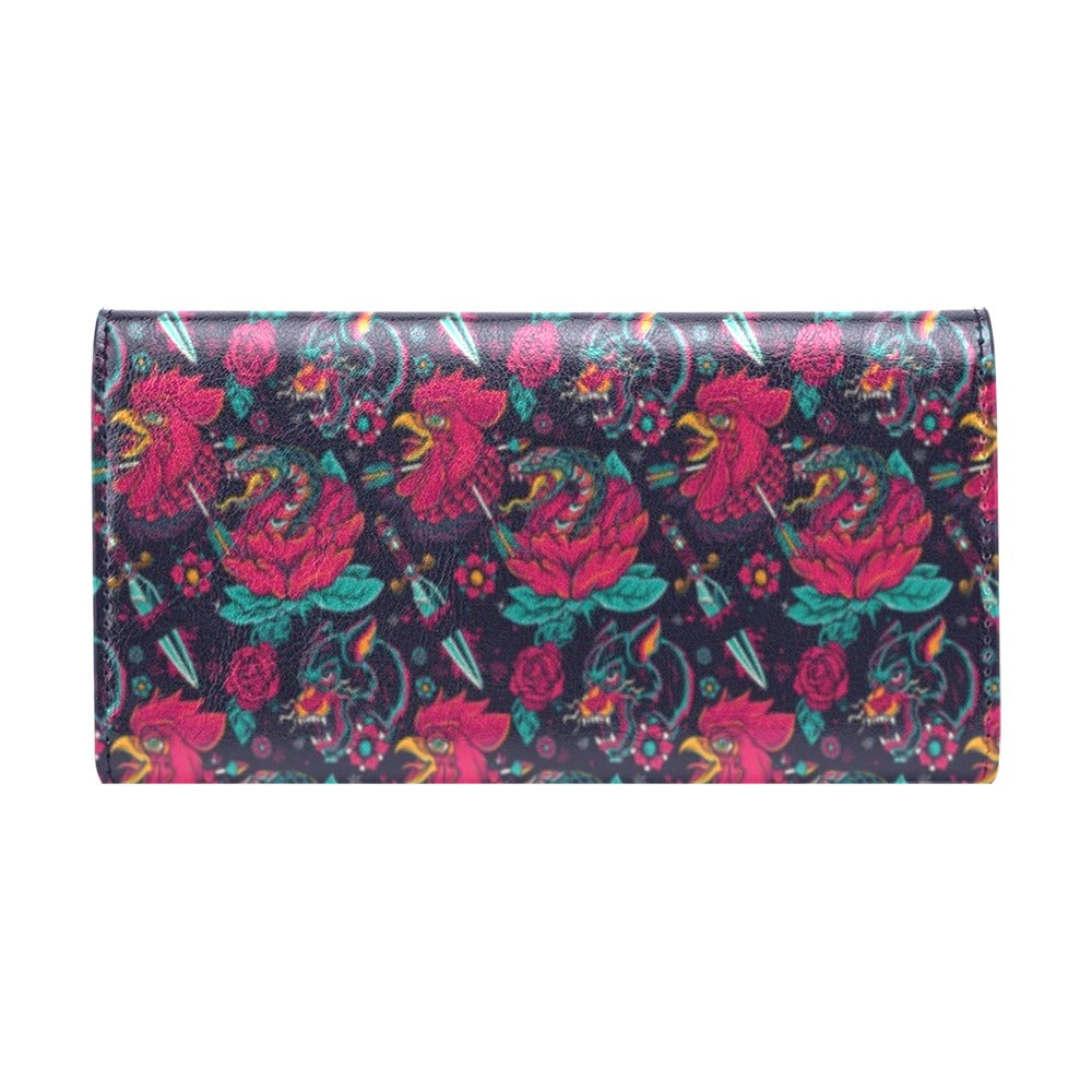 Old School Tattoo Print Women's Trifold Wallet