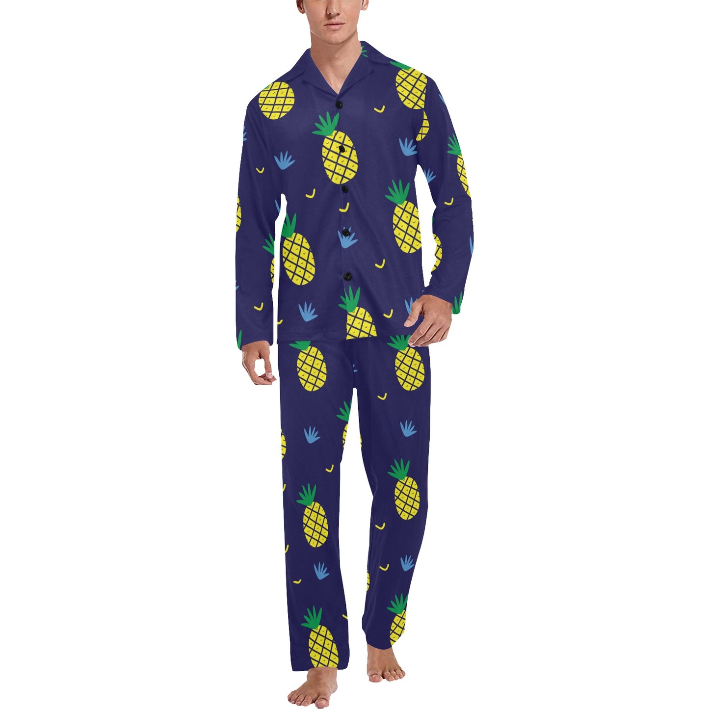 Pineapple Pattern Print Design A01 Men's Long Pajama Set