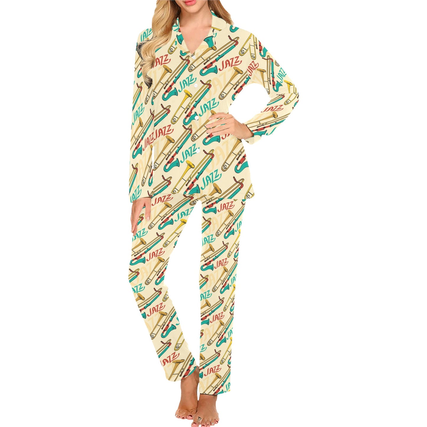Trombone Pattern Print Design 03 Women's Long Pajama Set
