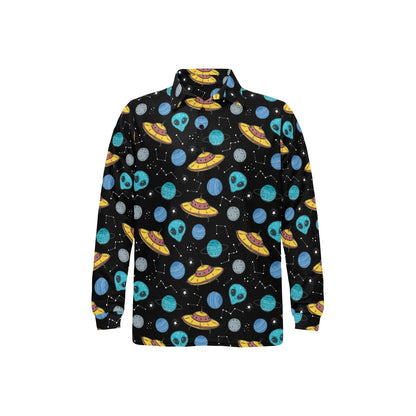 UFO Alien Print Design LKS306 Long Sleeve Polo Shirt For Men's