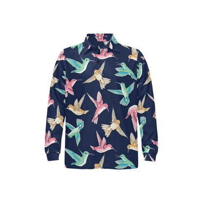 Hummingbird Cute Pattern Print Design 01 Long Sleeve Polo Shirt For Men's