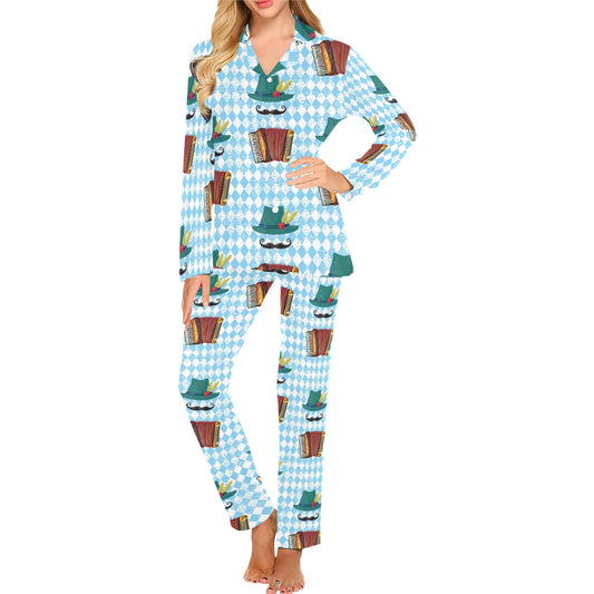 Accordion Mustache Pattern Print Design 01 Women's Long Pajama Set