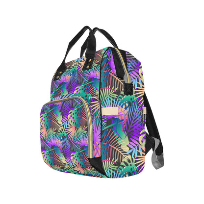 Neon Flower Tropical Palm Leaves Diaper Bag Backpack