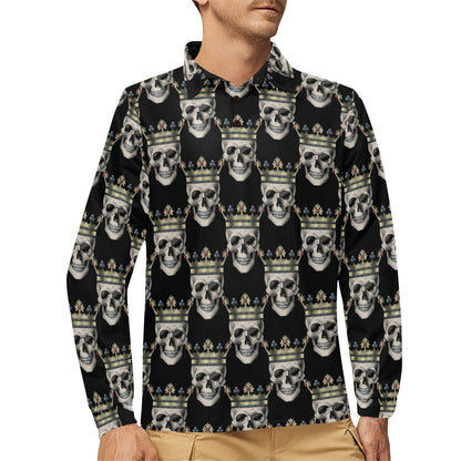 Skull King Print Design LKS3010 Long Sleeve Polo Shirt For Men's