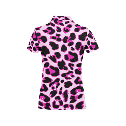 Pink Leopard Print Women's Polo Shirt
