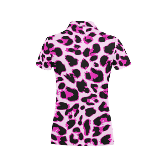 Pink Leopard Print Women's Polo Shirt