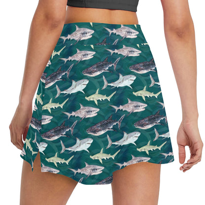 Shark Style Print 17" Golf & Pickleball Skort with Pockets