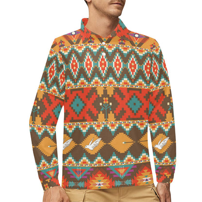 Native Pattern Print Design A01 Long Sleeve Polo Shirt For Men's