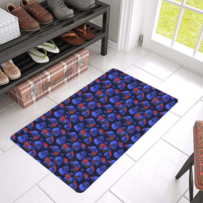 Skull Roses Neon Design Themed Print Rubber Doormat