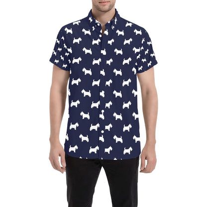 Scottish Terriers Print Design LKS3019 Men Short Sleeve Button Up Shirt