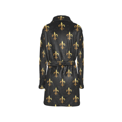 Fleur De Lis Gold Pattern Print Design 03 Women's Fleece Robe