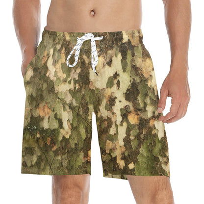 Camo Realistic Tree Texture Print Men's Swim Trunks Beach Shorts