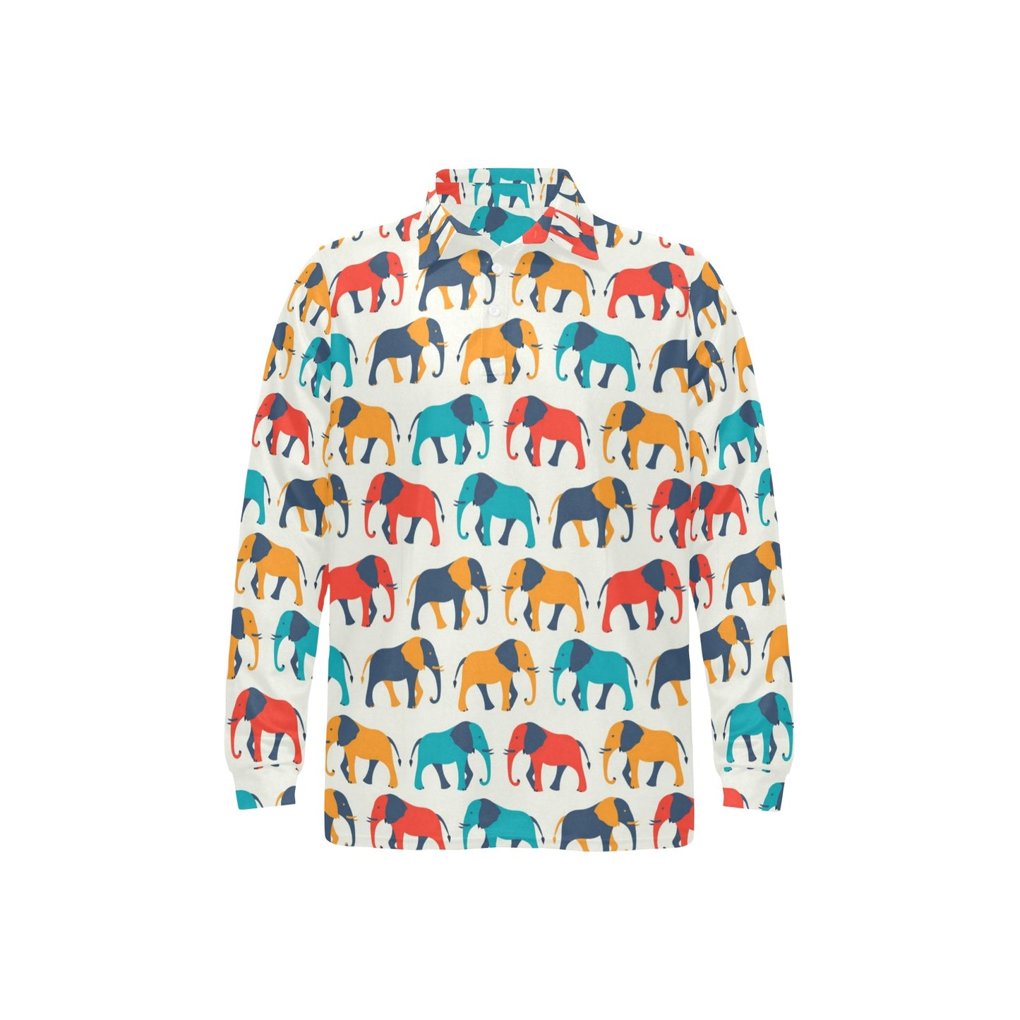 Elephant Colorful Print Pattern Long Sleeve Polo Shirt For Men's
