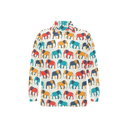 Elephant Colorful Print Pattern Long Sleeve Polo Shirt For Men's