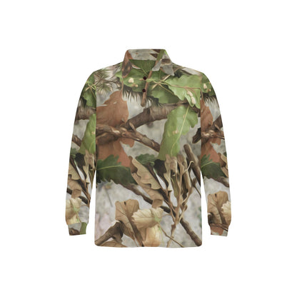 Camo Realistic Tree Forest Print Long Sleeve Polo Shirt For Men's
