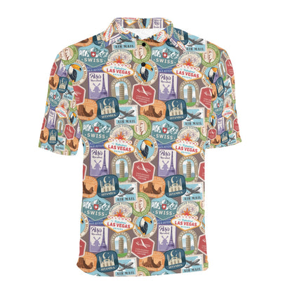 Travel Stamp Print Design LKS301 Men Polo Shirt