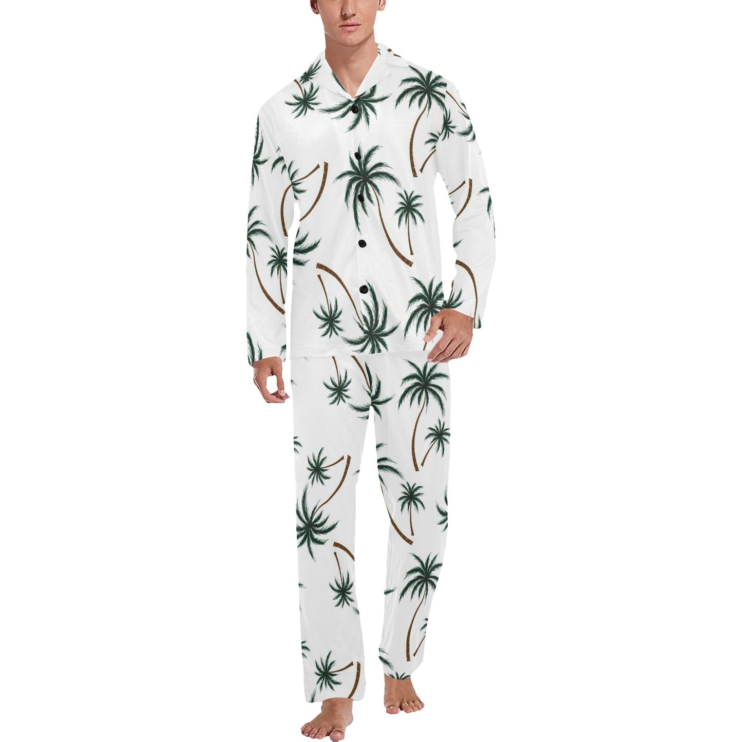 Palm Tree Pattern Print Design PT07 Men's Long Pajama Set