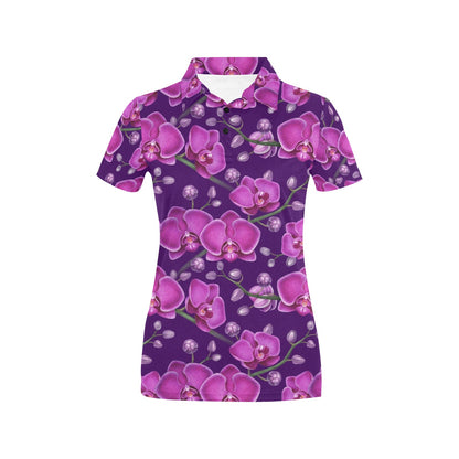 Orchid Pattern Print Design A03 Women's Polo Shirt