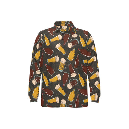 Beer Pattern Print Design 03 Long Sleeve Polo Shirt For Men's