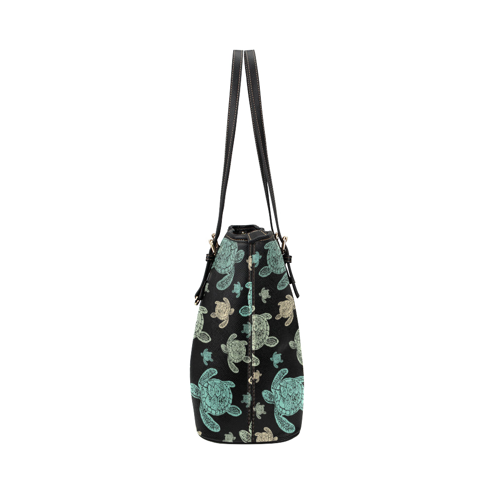 Sea Turtle Stamp Pattern Leather Tote Bag
