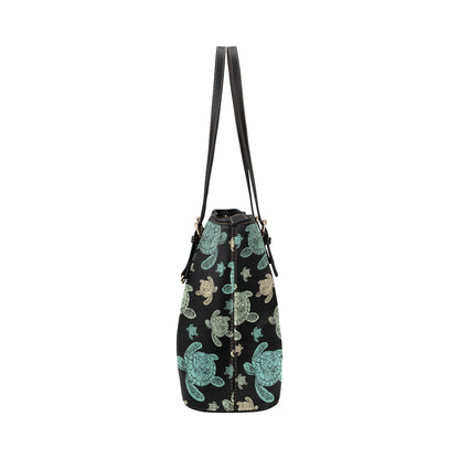 Sea Turtle Stamp Pattern Leather Tote Bag