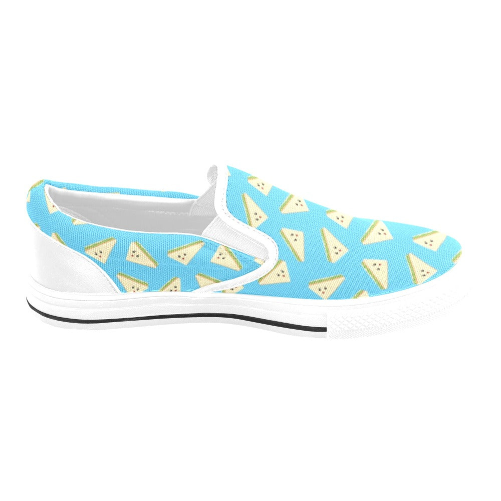 Sandwich Emoji Print Design LKS305 White Slip Ons Canvas Women's Shoes