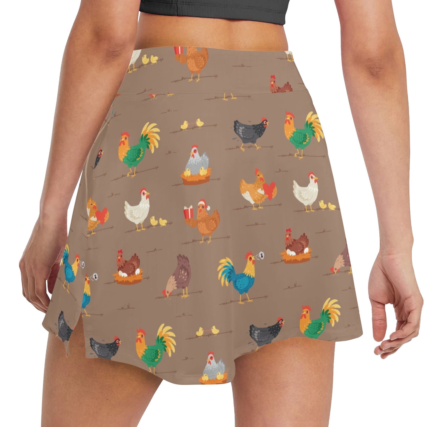 Chicken Happy Print Pattern 17" Golf & Pickleball Skort with Pockets