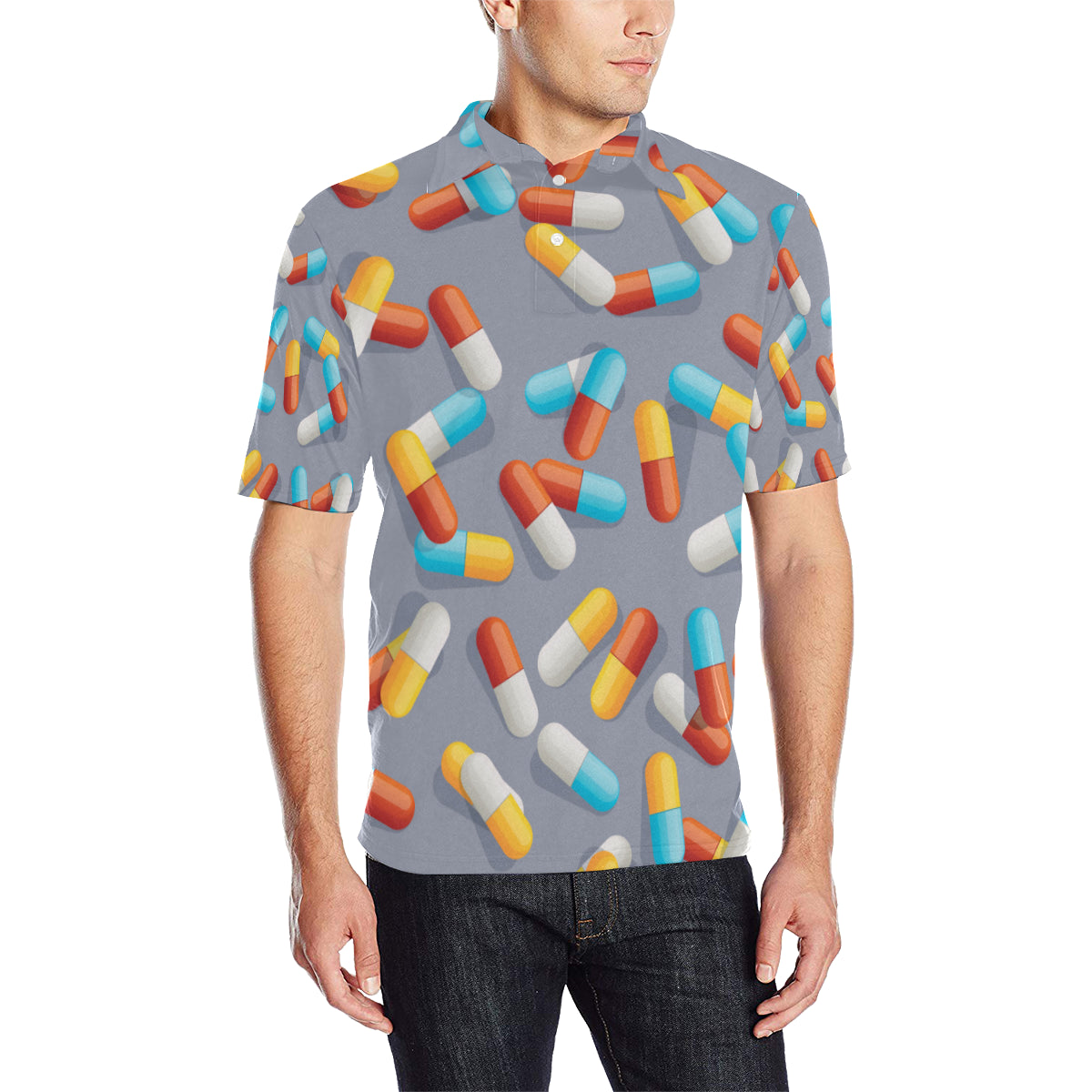 Pill Pattern Print Design A01 Men Polo Shirt