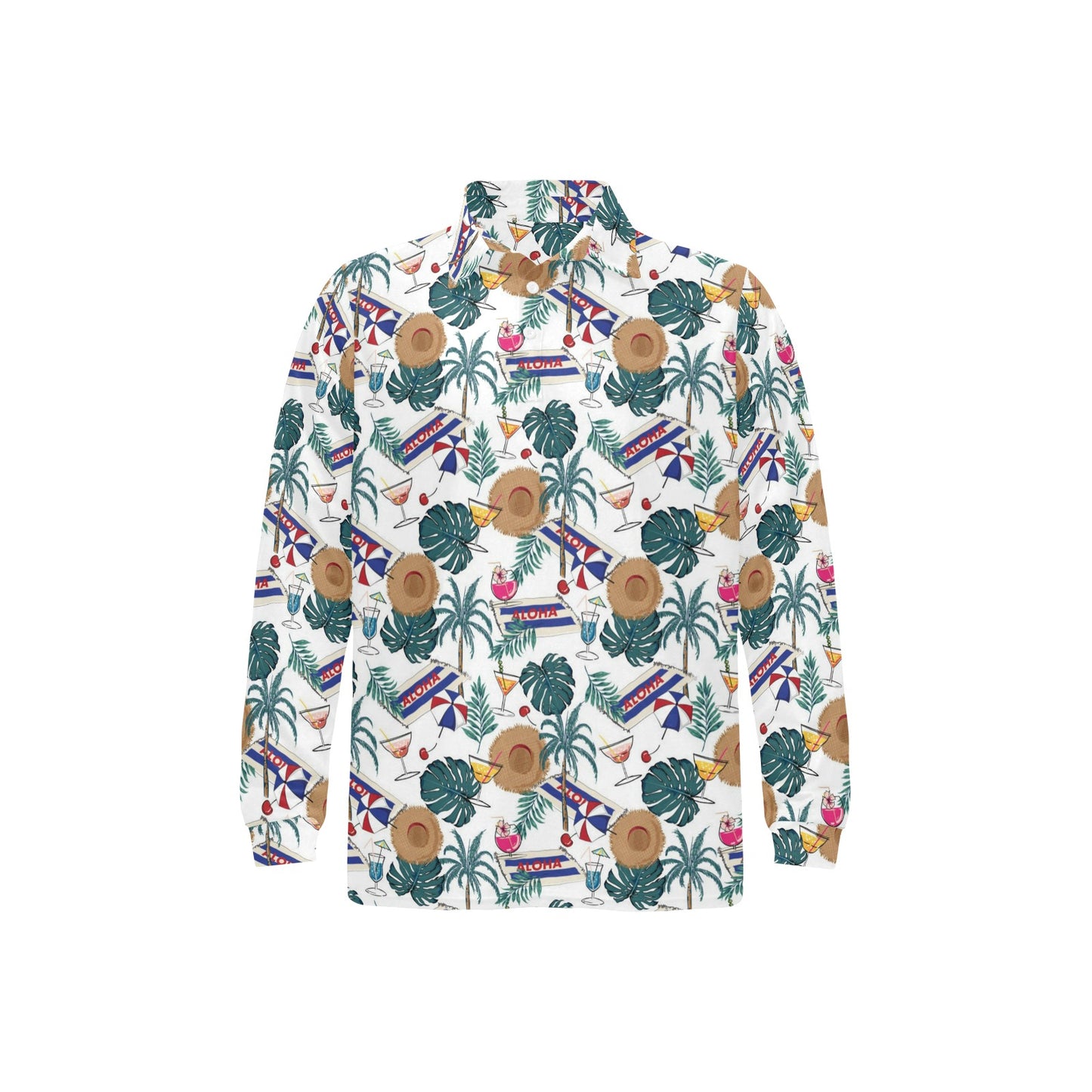 Aloha Hawaii Beach Pattern Print Design 04 Long Sleeve Polo Shirt For Men's