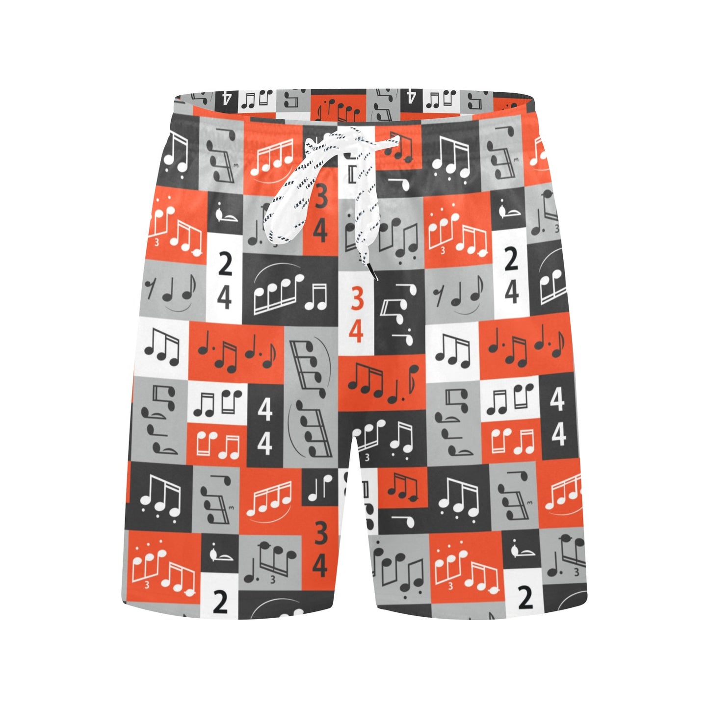 Music Note Design Themed Print Men's Swim Trunks Beach Shorts