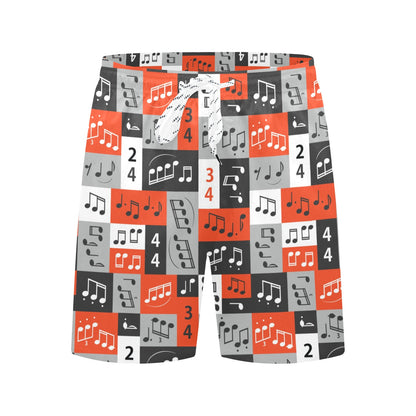 Music Note Design Themed Print Men's Swim Trunks Beach Shorts
