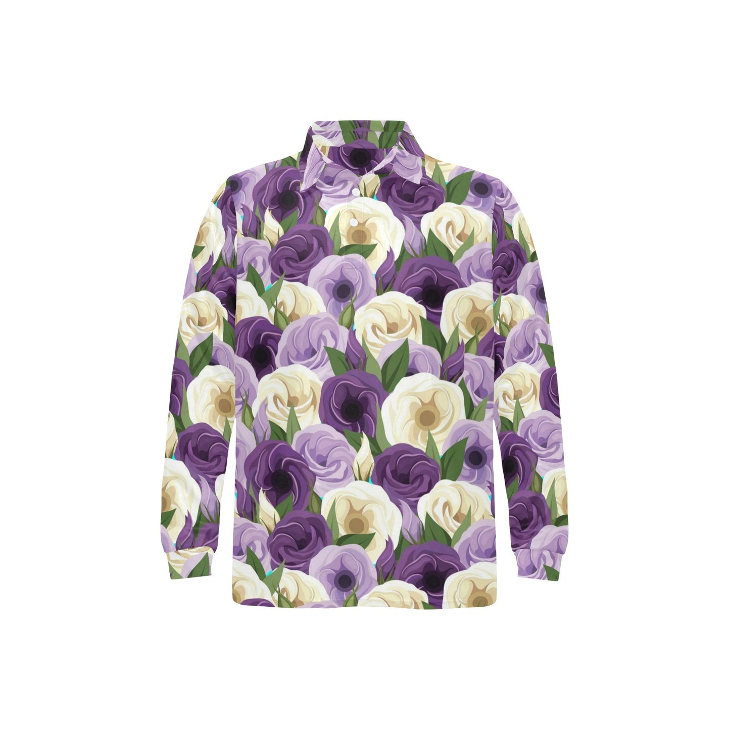 Lisianthus Pattern Print Design LT01 Long Sleeve Polo Shirt For Men's