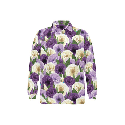Lisianthus Pattern Print Design LT01 Long Sleeve Polo Shirt For Men's