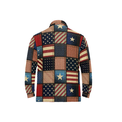 American flag Patchwork Design Long Sleeve Polo Shirt For Men's