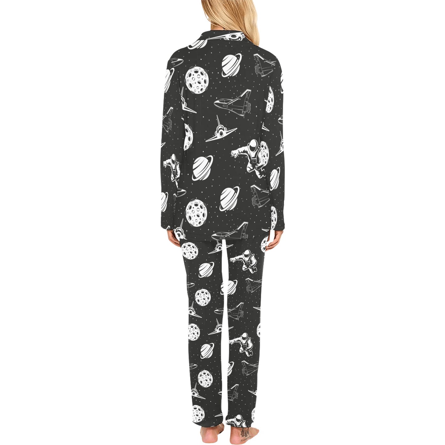 Space Astronauts Print Women's Long Pajama Set