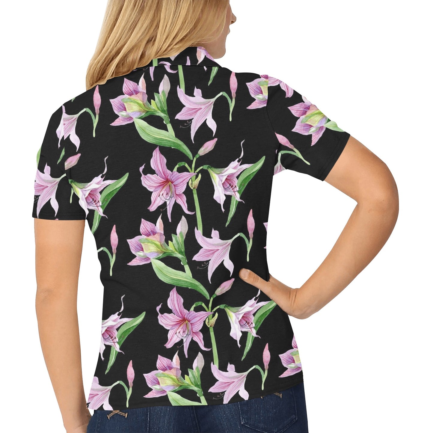 Amaryllis Pattern Print Design AL08 Women's Polo Shirt