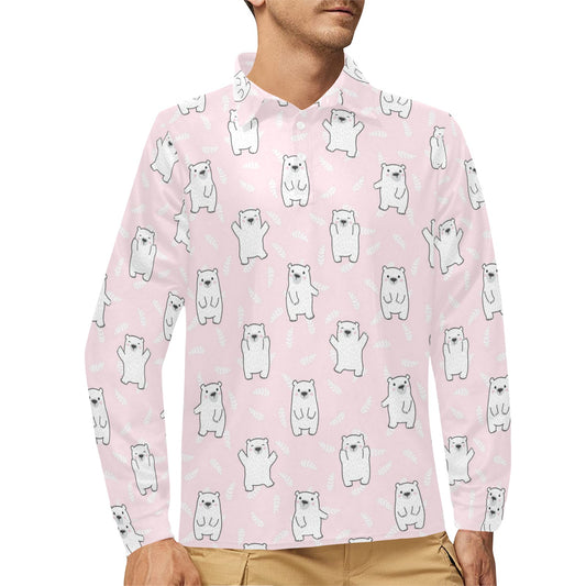 Polar Bear Pattern Print Design PB09 Long Sleeve Polo Shirt For Men's