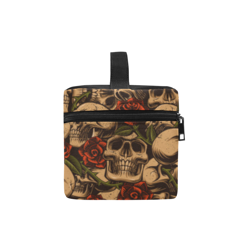 Skull Roses Vintage Design Themed Print Makeup Bag
