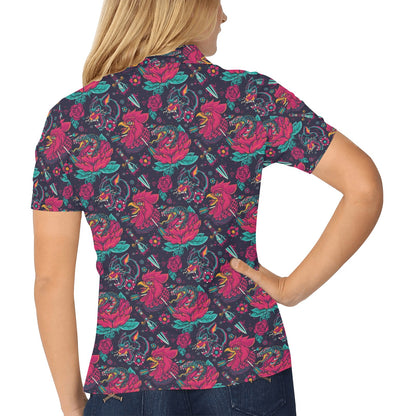 Old School Tattoo Print Women's Polo Shirt