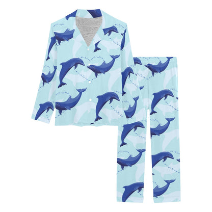 Dolphin Heart Pattern Women's Long Pajama Set